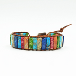 Colored Imperial Stone Hand-woven Single-layer Leather Bracelet Creative Ethnic Style Simple Bracelet
