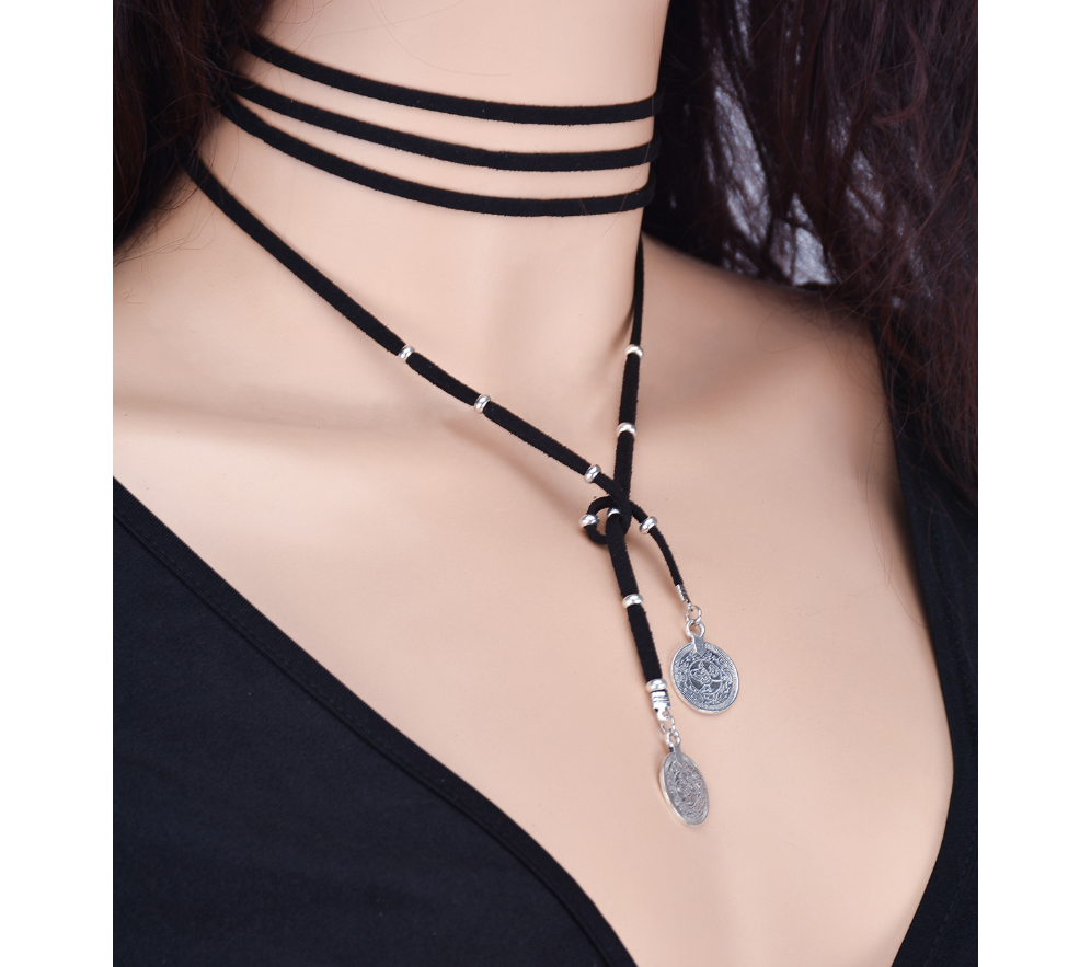 Personality Street Variety With Woolen Yarn Coin Tassel Necklace
