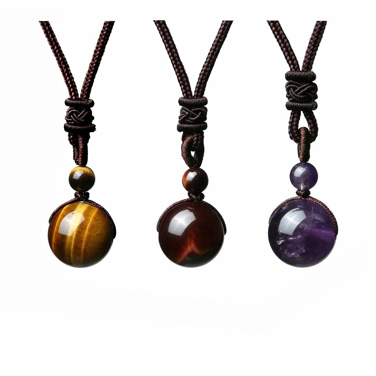 Fashion 16mm Natural Obsidian Pendant Amethyst Necklace For Men And Women
