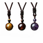 Fashion 16mm Natural Obsidian Pendant Amethyst Necklace For Men And Women
