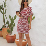 Cutout Striped Round Neck Short Sleeve Dress
