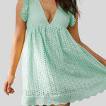 Ruffled Eyelet Cap Sleeve Mini Dress
