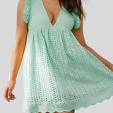 Ruffled Eyelet Cap Sleeve Mini Dress
