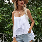 Scoop Neck Spaghetti Straps Ruffle Cami
