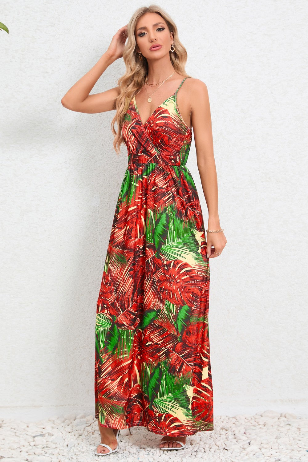 Printed Surplice Maxi Cami Dress
