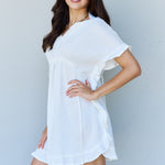 Ninexis Out Of Time Full Size Ruffle Hem Dress with Drawstring Waistband in White
