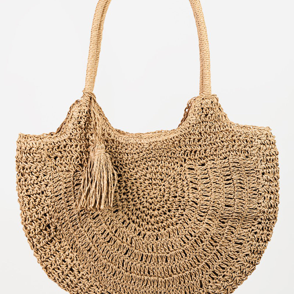 Fame Straw Braided Tote Bag with Tassel
