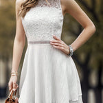 Lace Detail Mock Neck Sleeveless Mini Dress
