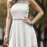 Lace Detail Mock Neck Sleeveless Mini Dress
