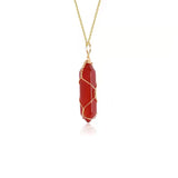 Copper Wire Winding Red Crystal Hexagonal Prism Pendant Necklace
