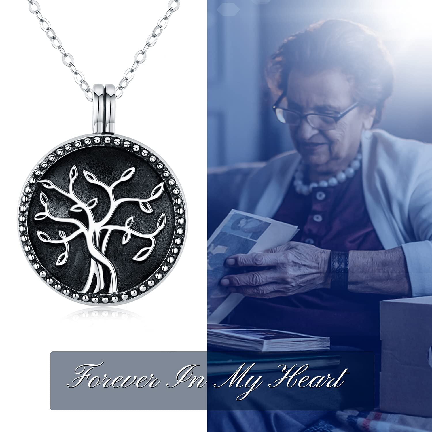 925 Sterling Silver Cremation for Ashes Tree of Life Urn Memorial Keepsake Family Necklace
