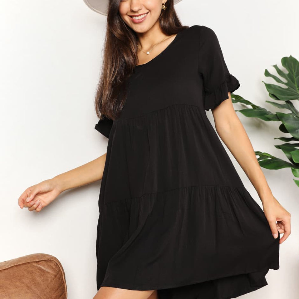 Double Take V-Neck Flounce Sleeve Tiered Dress
