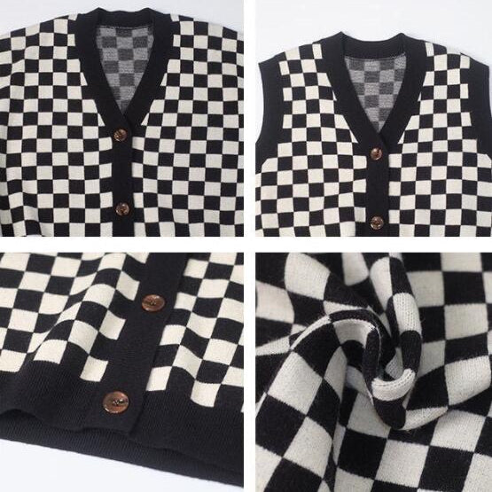 Fashion Women's Simple Checkerboard Sweater Vest
