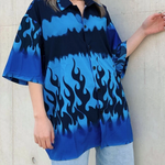 Blue flame print short sleeves
