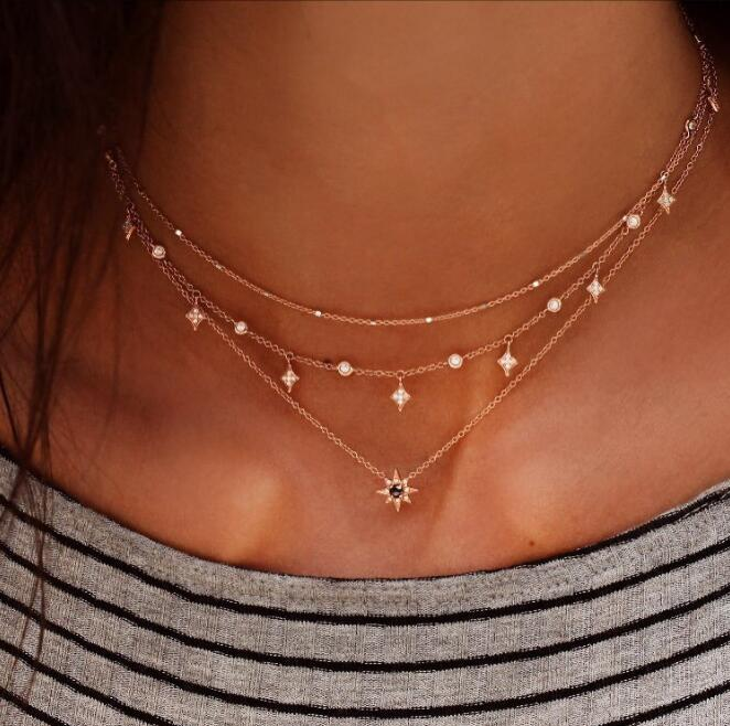 Multi-layer star pendant necklace handmade alloy necklace
