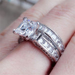 New Style Charm Couple Rings His Her Silver Color Princess Cut CZ Anniversary Promise Wedding Engagement Ring Sets
