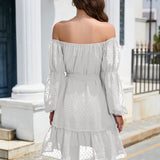 Swiss Dot Off-Shoulder Balloon Sleeve Dress
