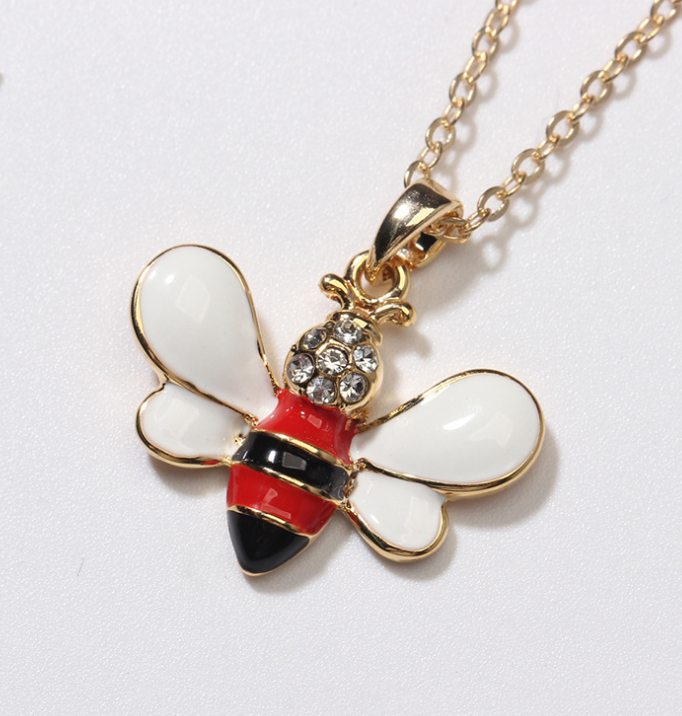 Summer Jewelry Necklace Lady Cartoon Cute Drop Oil Studded Bee Pendant
