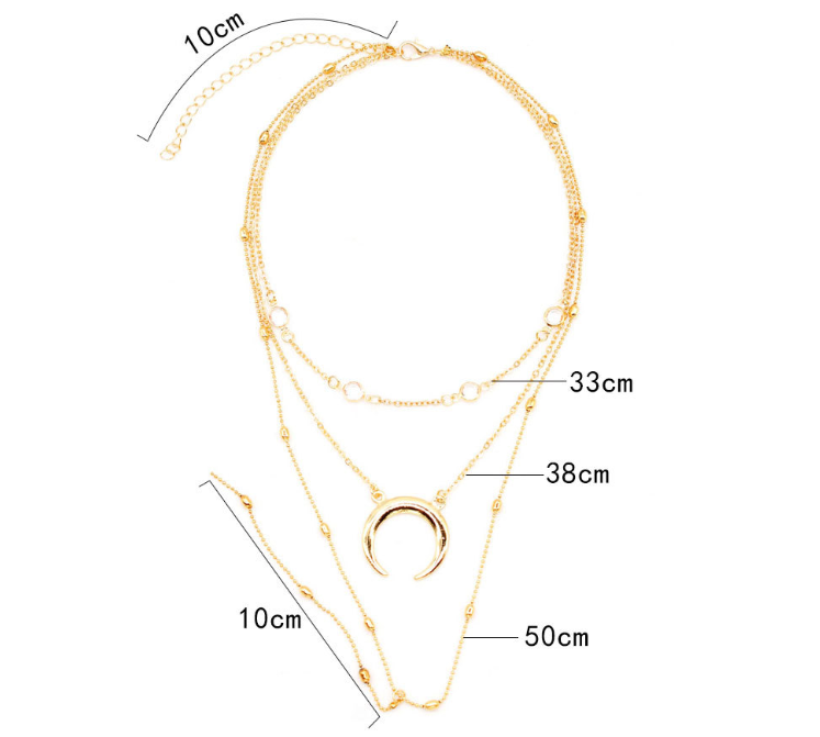 Fashion Multilayer Crescent Moon Choker Necklace With Bead Chain Initial Necklace Pendant On Neck Beads For Jewelry Making
