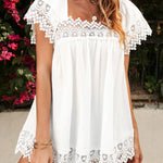 Lace Detail Square Neck Short Sleeve Blouse
