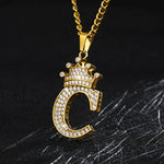 Crown Pendant Stainless Steel Letter Necklace
