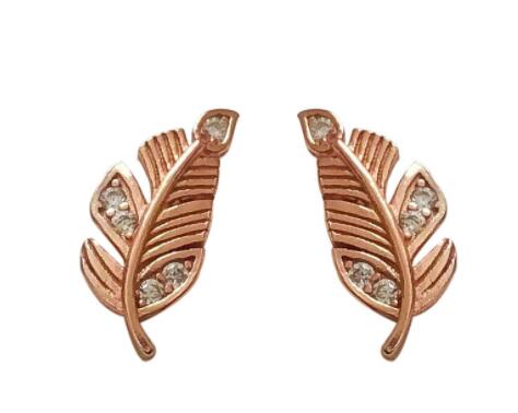 Female Fashion Temperament Diamond Feather Stud Earrings Personality Sweet Leaves
