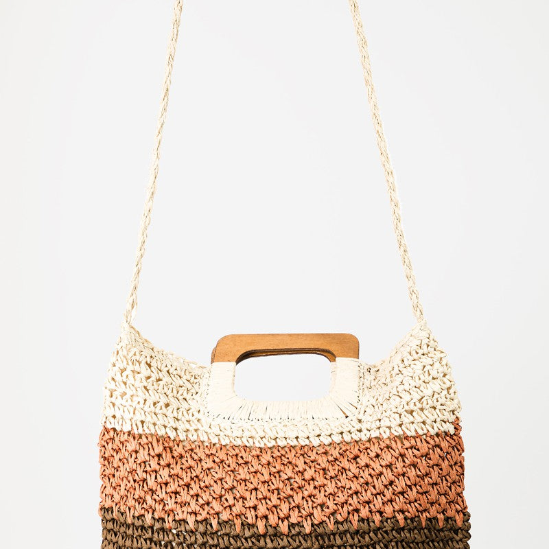 Fame Color Block Double-Use Braided Tote Bag
