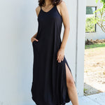 Ninexis Good Energy Full Size Cami Side Slit Maxi Dress in Black
