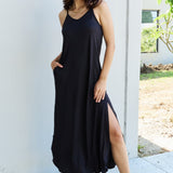 Ninexis Good Energy Full Size Cami Side Slit Maxi Dress in Black
