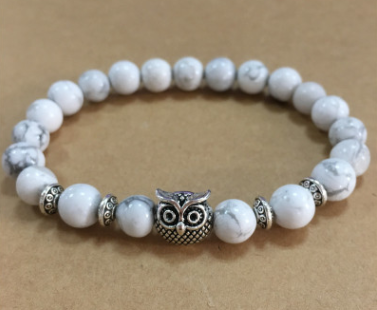 Natural Stone Owl Head Yoga Bracelet
