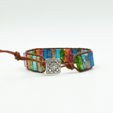 Colored Imperial Stone Hand-woven Single-layer Leather Bracelet Creative Ethnic Style Simple Bracelet
