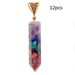 Seven Chakra Natural Crushed Stone Hexagon Column Necklace Aura Pendant
