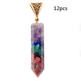 Seven Chakra Natural Crushed Stone Hexagon Column Necklace Aura Pendant
