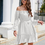 Swiss Dot Off-Shoulder Balloon Sleeve Dress
