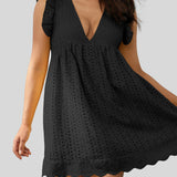 Ruffled Eyelet Cap Sleeve Mini Dress
