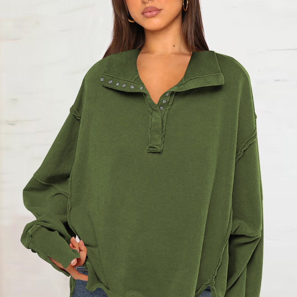 Exposed Seam Side Slit Long Sleeve Sweatshirt
