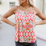 Printed Round Neck Spaghetti Straps Tank Top
