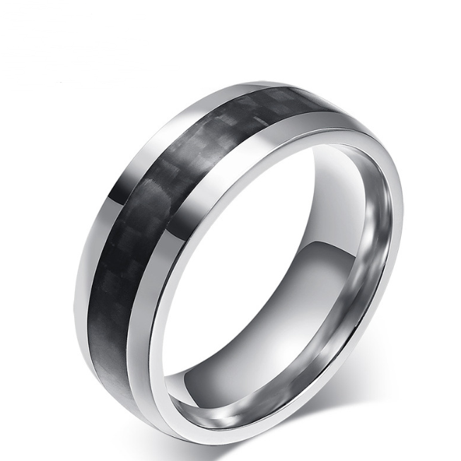 Black Carbon Fiber Inlay Men's Wedding Brand Ring Stainless Steel Jewelry Dropshopping 8mm
