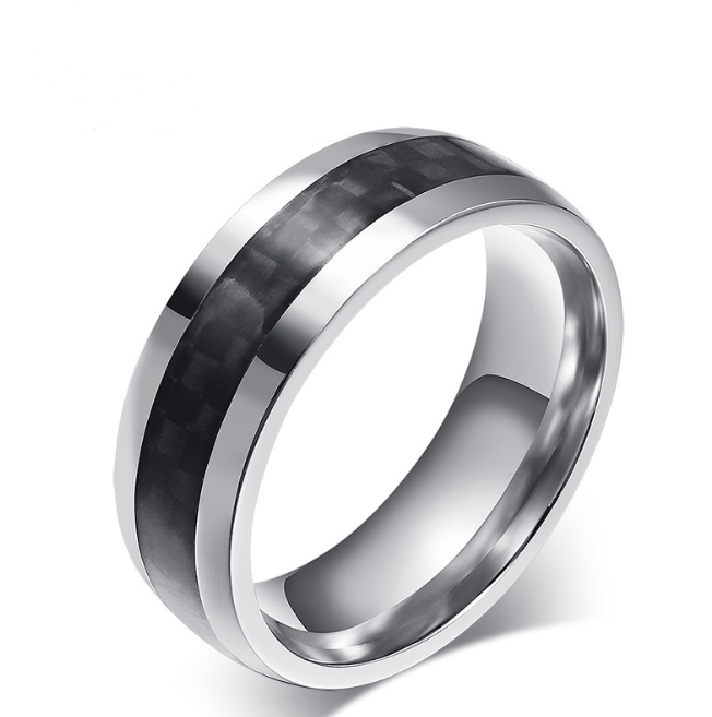 Black Carbon Fiber Inlay Men's Wedding Brand Ring Stainless Steel Jewelry Dropshopping 8mm
