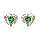 925 Sterling Silver Heart Stud Earrings With May Birthstone Emerald
