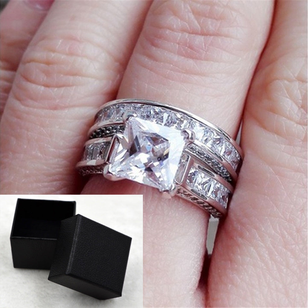 New Style Charm Couple Rings His Her Silver Color Princess Cut CZ Anniversary Promise Wedding Engagement Ring Sets
