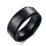 Black Carbon Fiber Inlay Men's Wedding Brand Ring Stainless Steel Jewelry Dropshopping 8mm
