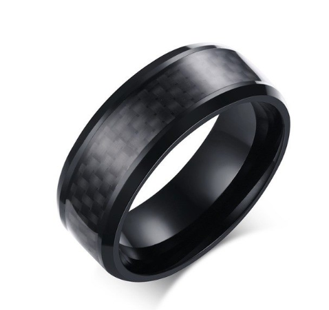 Black Carbon Fiber Inlay Men's Wedding Brand Ring Stainless Steel Jewelry Dropshopping 8mm
