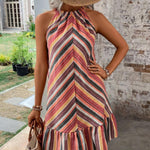 Striped Grecian Neck Dress
