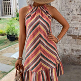 Striped Grecian Neck Dress
