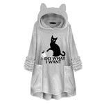 Hooded Pullover Cat Print Long Sleeved Reversible Velvet Sweater
