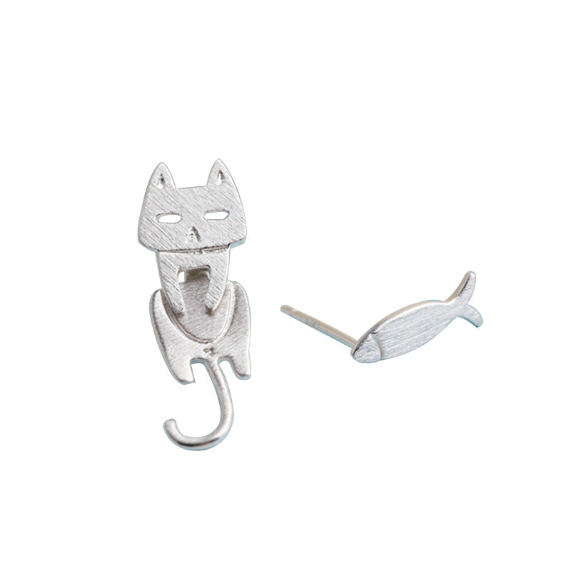 S925 Sterling Silver Stud Earrings Fashion Detachable Cat Fish Pin Studs Cute Comet Silver Earrings
