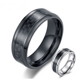 Black Carbon Fiber Inlay Men's Wedding Brand Ring Stainless Steel Jewelry Dropshopping 8mm
