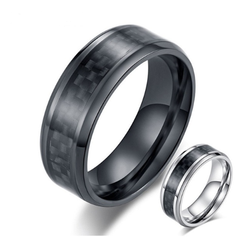 Black Carbon Fiber Inlay Men's Wedding Brand Ring Stainless Steel Jewelry Dropshopping 8mm
