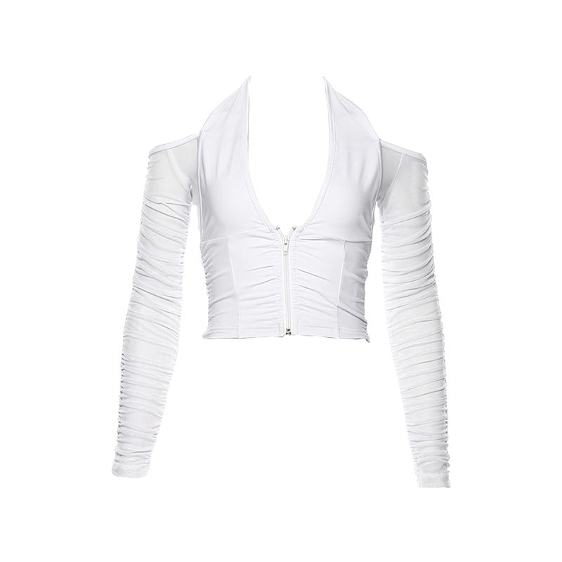 White Long-Sleeved Slim V-Neck Base Shirt
